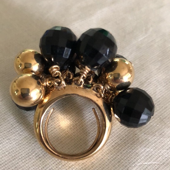 Kate Spade ♠️ Onyx and Gold Cluster Bauble Ring, Size 6 - Picture 4 of 12
